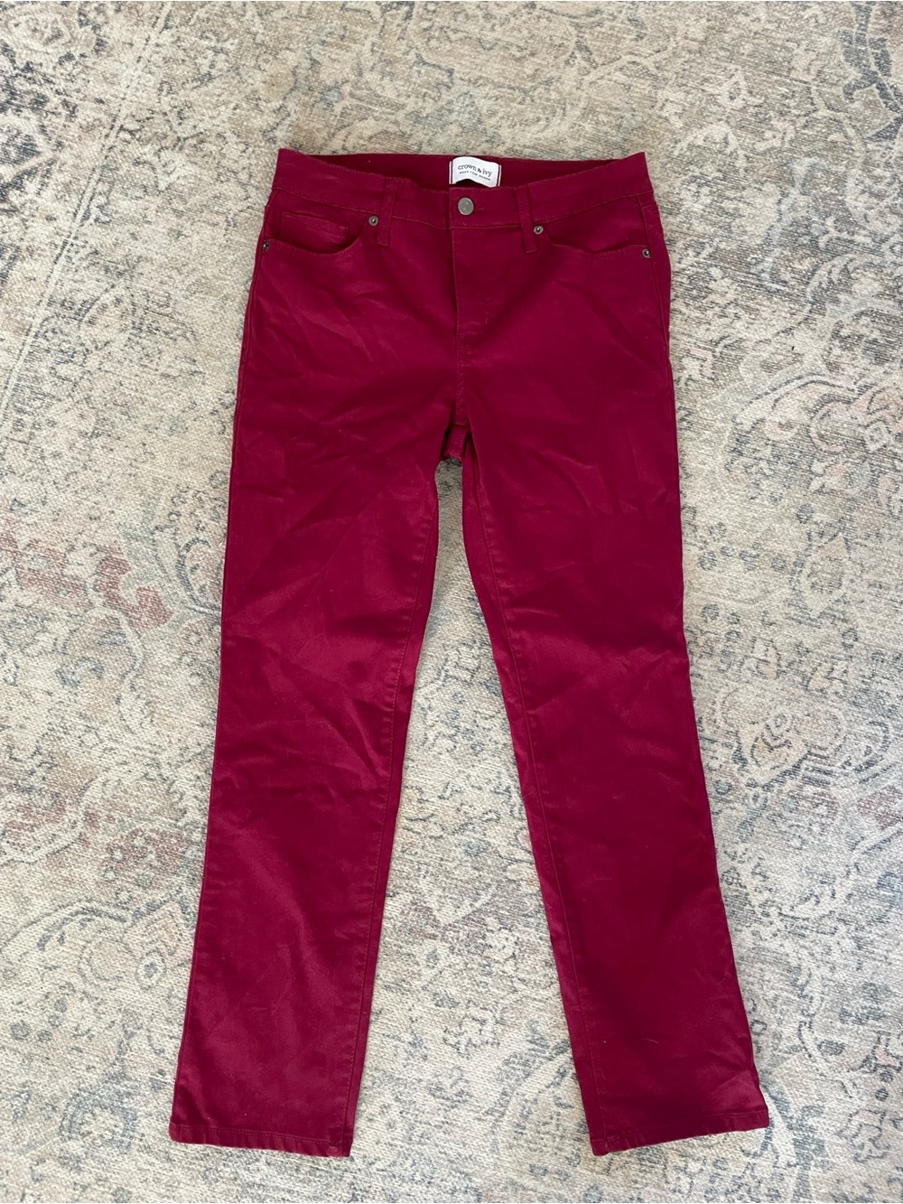 crown & ivy Women's Dark Red Cranberry Straight-Leg Jeans